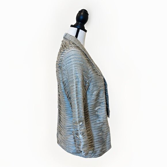 Chicos Blazer Jacket Women’s Size 1 Light Green Metallic Silky Raw Edge - Picture 4 of 15